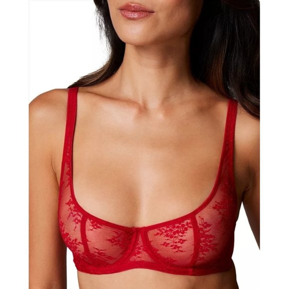 Journelle Other - JOURNELLE Romy Demi Sheer Lace Underwire Bra Red 36D NEW